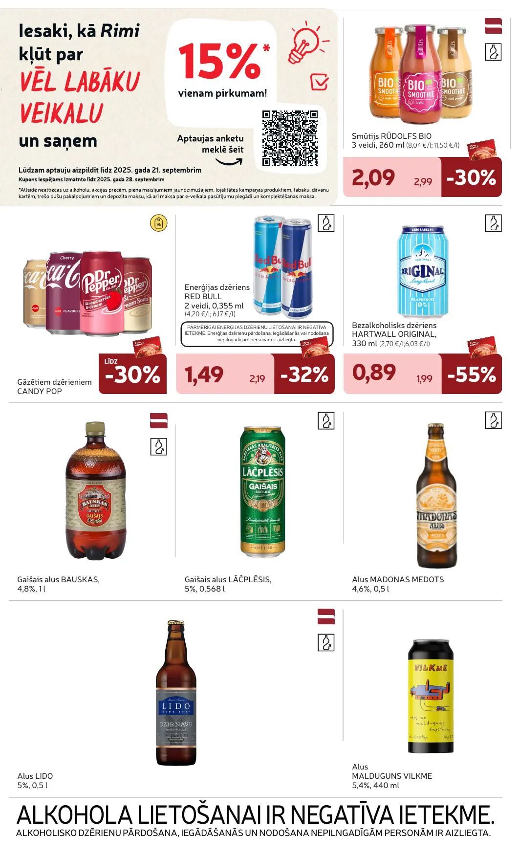 Jaunākais Rimi akciju buklets, kurā redzamas pašreizējās atlaides un īpašie piedāvājumi.