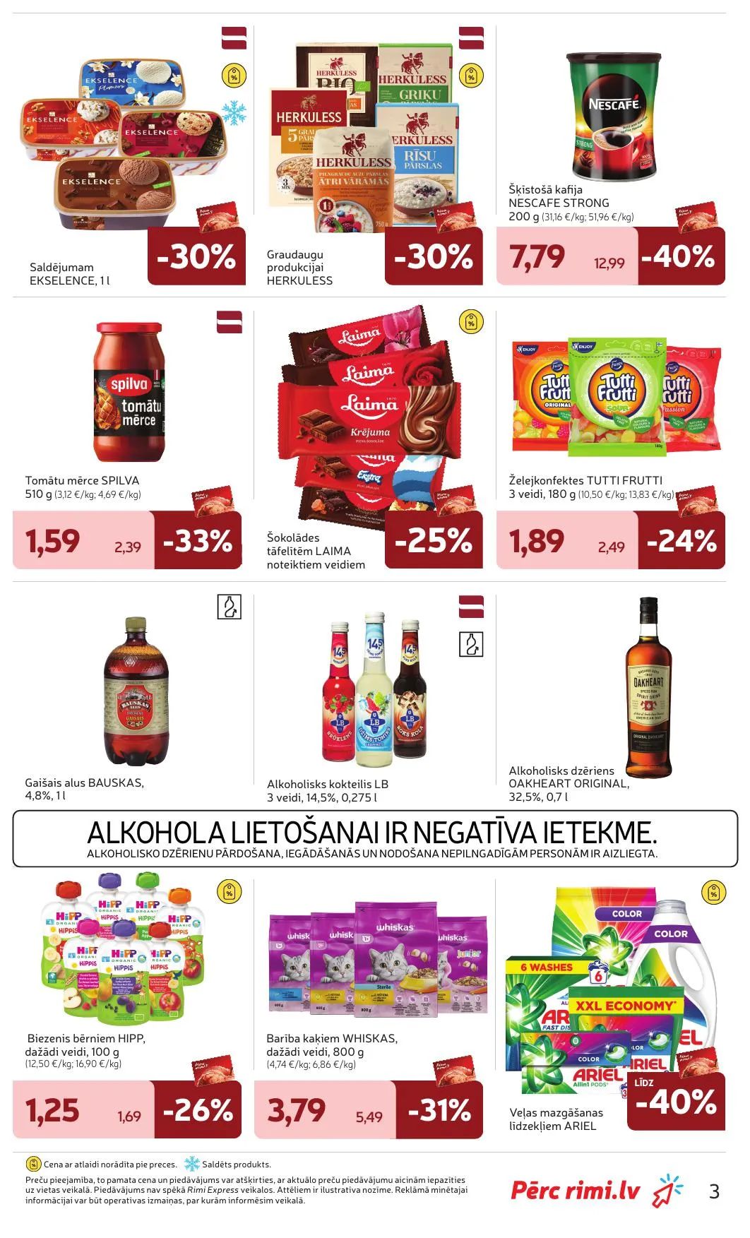 Jaunākais Rimi Mini akciju buklets, kurā redzamas pašreizējās atlaides un īpašie piedāvājumi kompaktā veikalā.