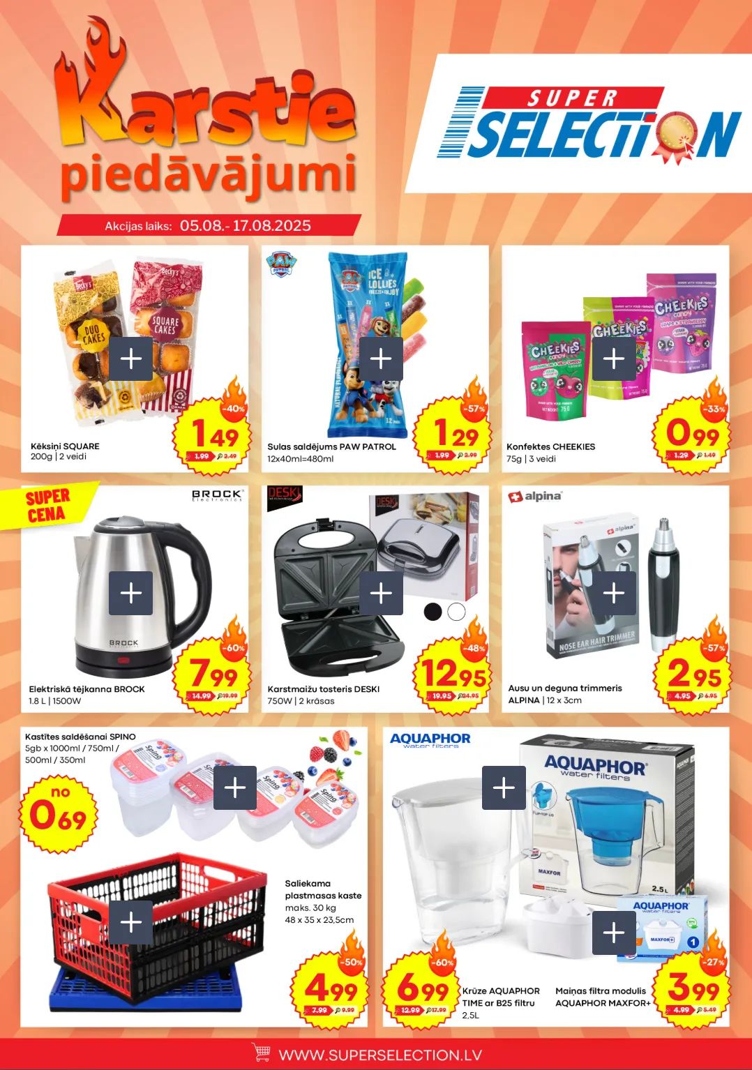 Jaunākais Super Selection akciju buklets, kurā redzamas pašreizējās atlaides un īpašie piedāvājumi.