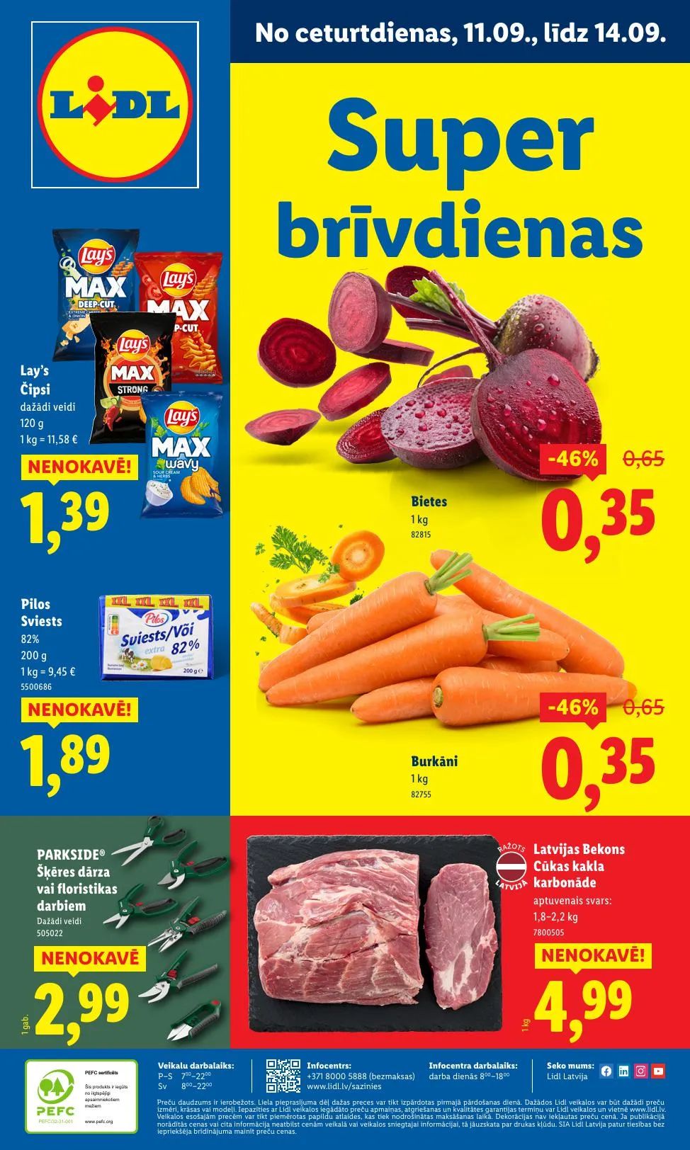 Jaunākais Lidl akciju buklets, kurā redzamas pašreizējās atlaides un īpašie piedāvājumi.