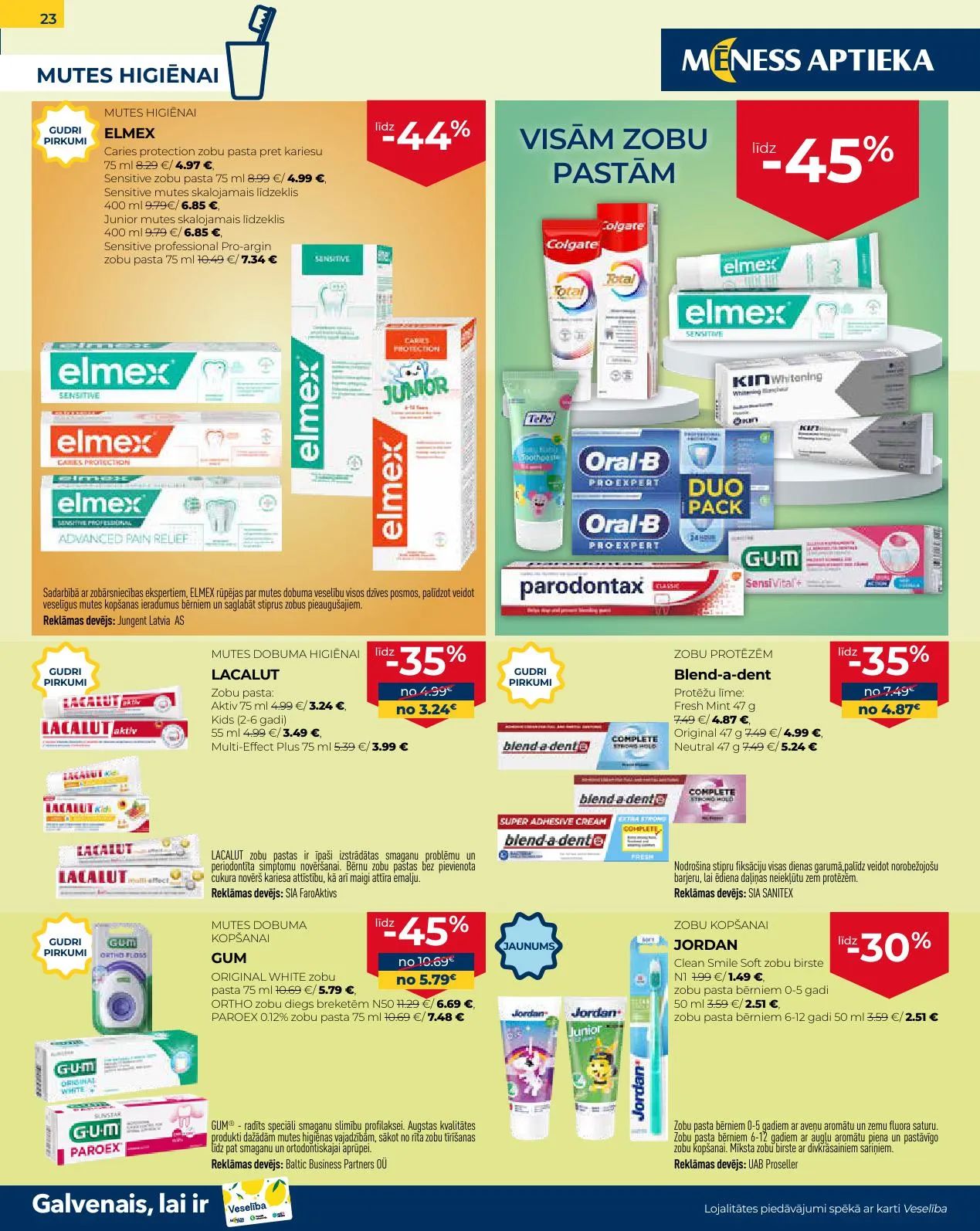 Jaunākais Mēness Aptieka akciju buklets, kurā redzamas pašreizējās atlaides un īpašie piedāvājumi veselības produktiem.
