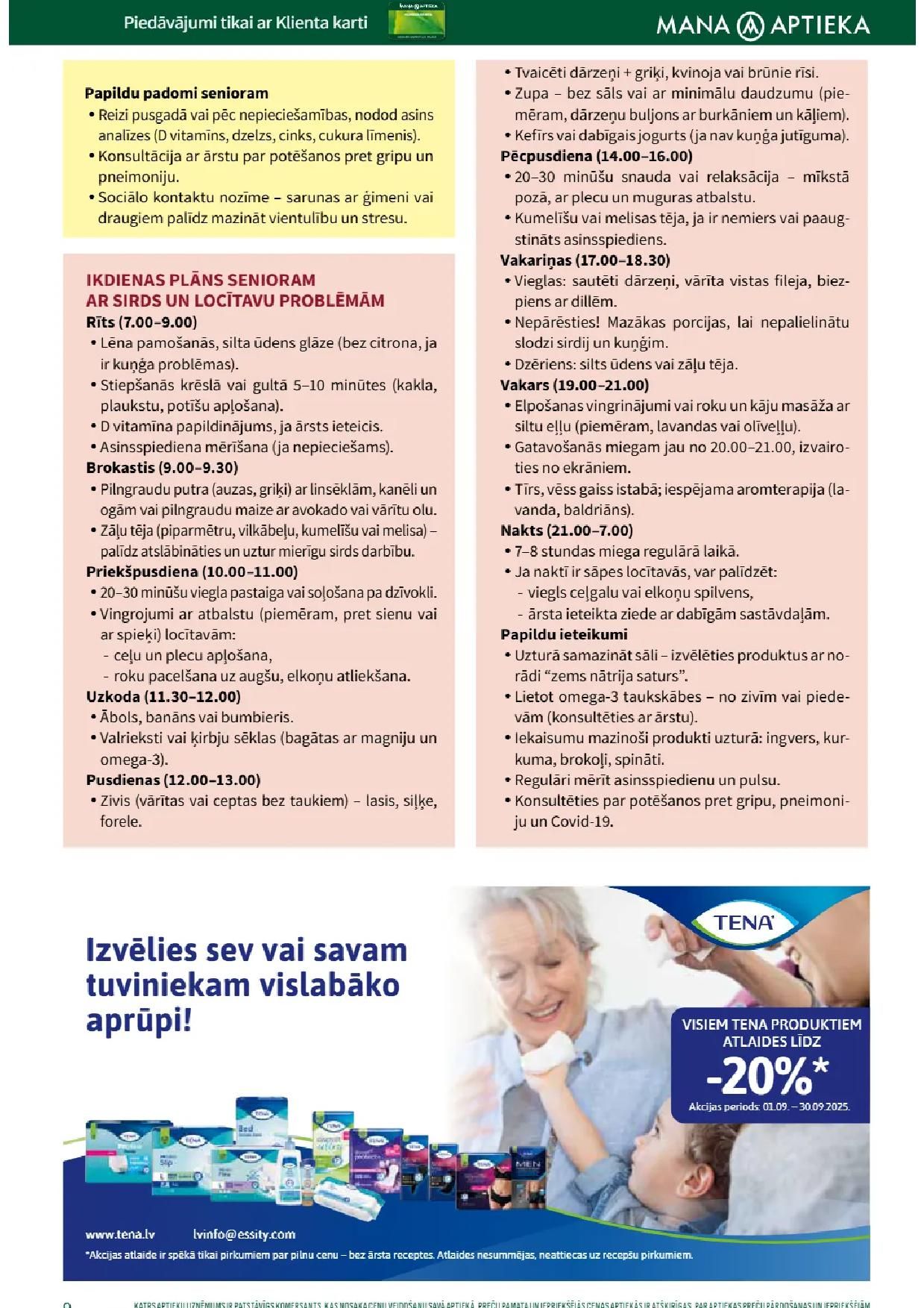 Jaunākais Mana Aptieka akciju buklets, kurā redzamas pašreizējās atlaides un īpašie piedāvājumi veselības un skaistuma produktiem.