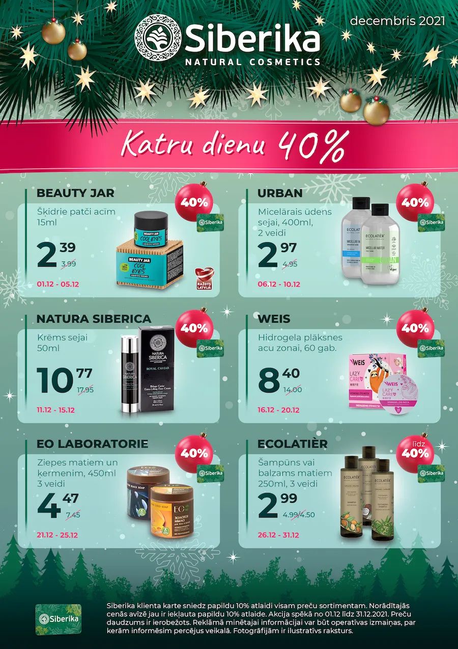 Jaunākais Siberika akciju buklets, kurā redzamas pašreizējās atlaides un īpašie piedāvājumi veselības produktiem.