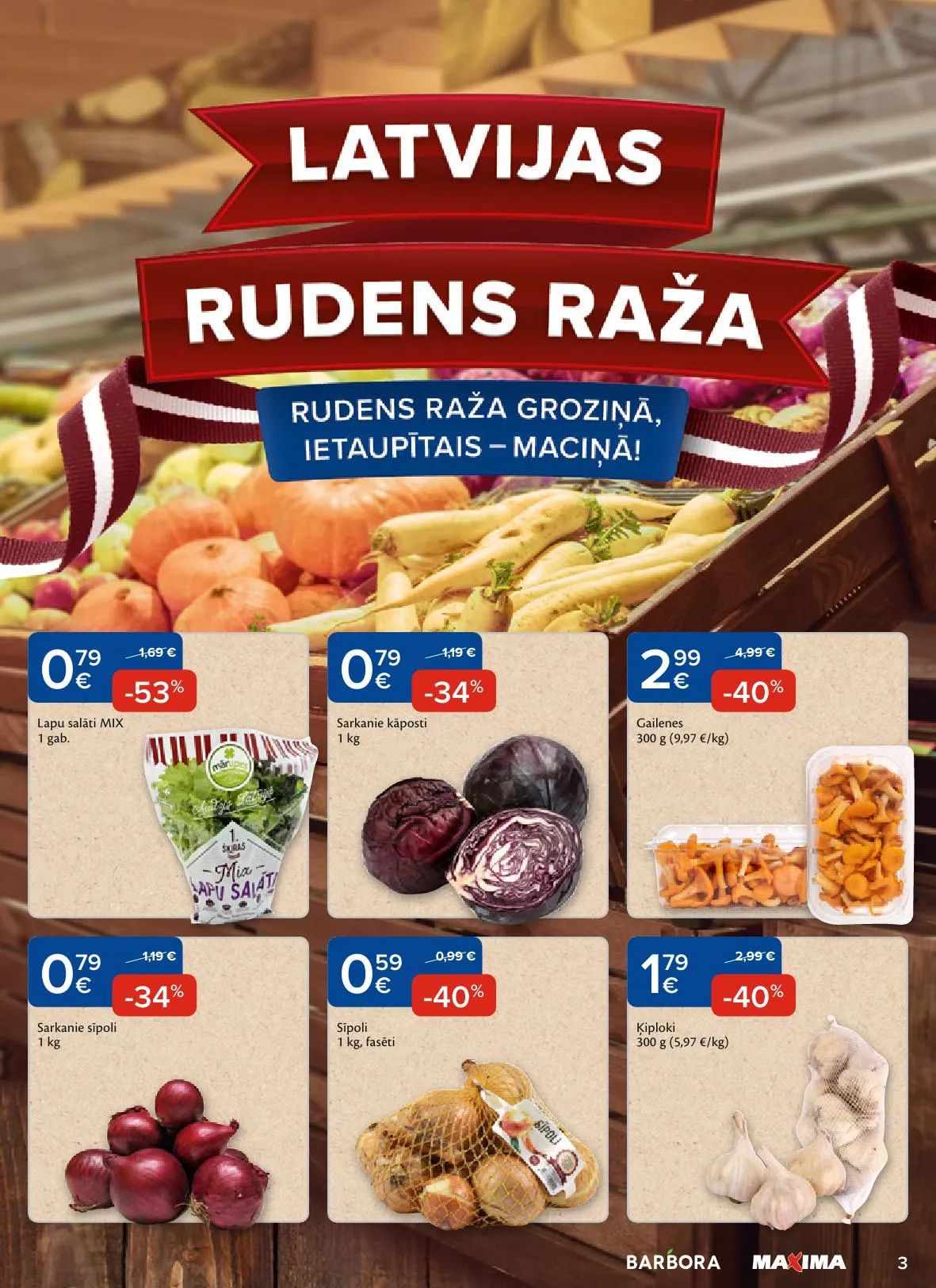 Jaunākais Maxima akciju buklets, kurā redzamas pašreizējās atlaides un īpašie piedāvājumi pārtikai un mājsaimniecības precēm.