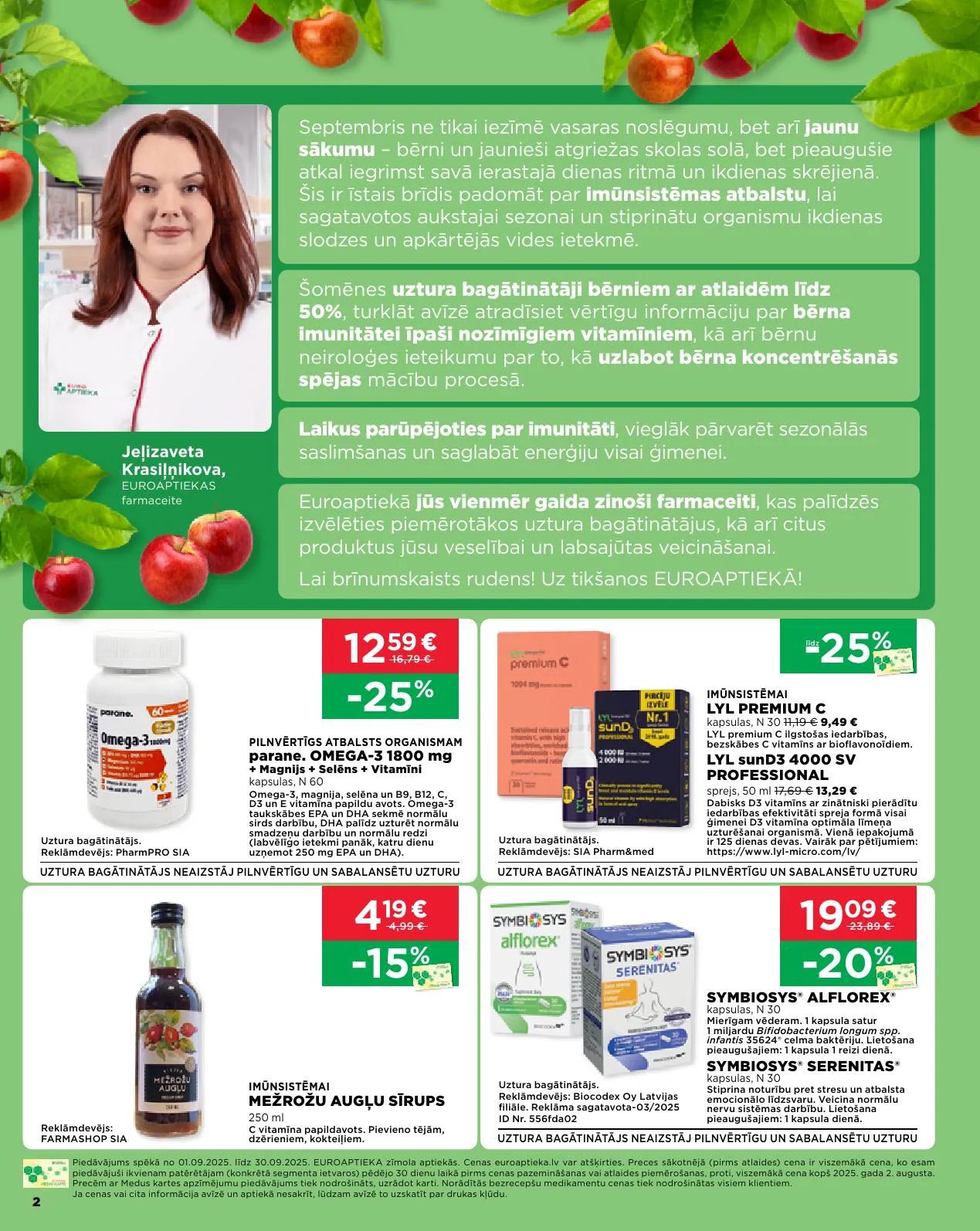 Jaunākais Euroaptieka akciju buklets, kurā redzamas pašreizējās atlaides un īpašie piedāvājumi farmācijas produktiem.