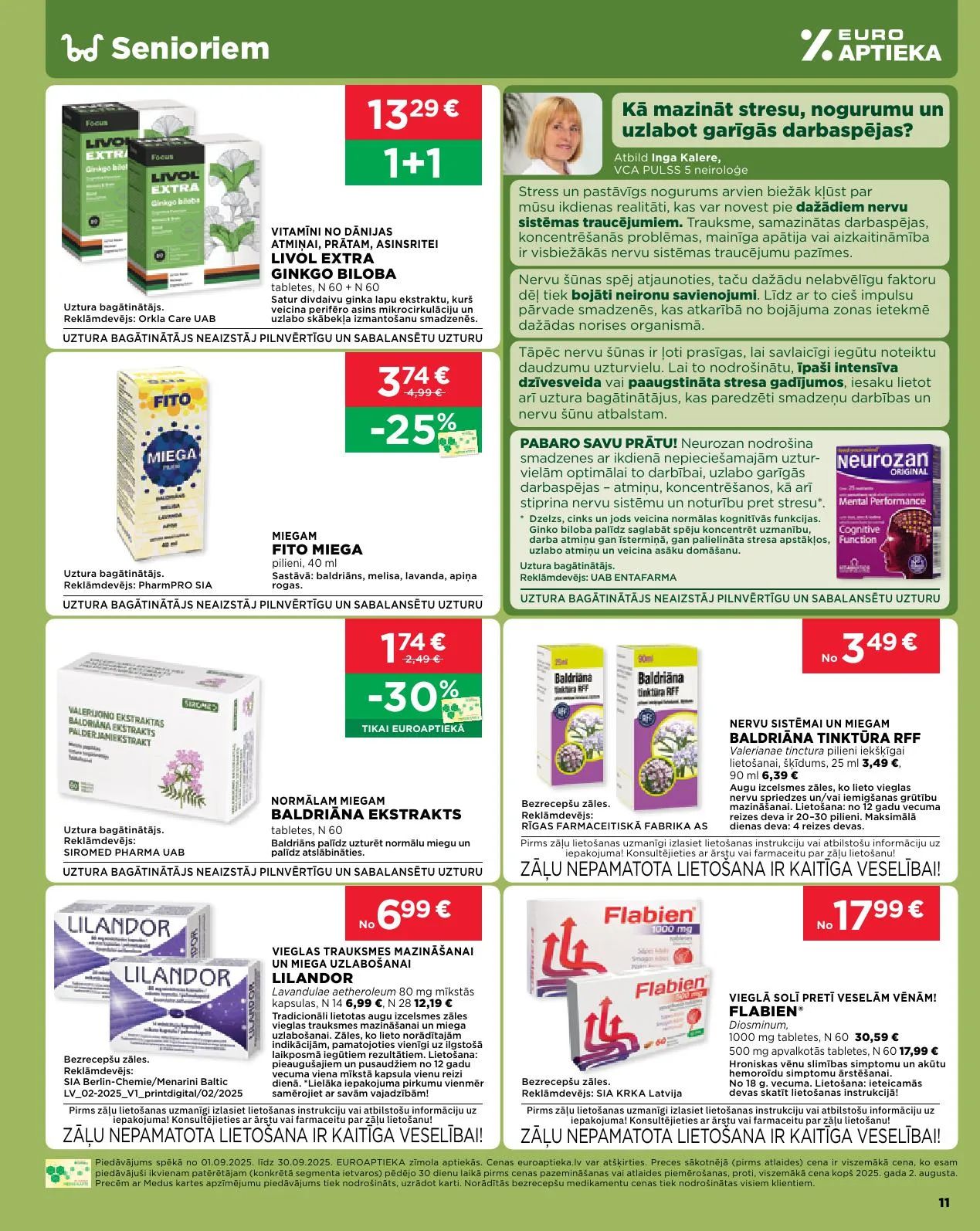 Jaunākais Euroaptieka akciju buklets, kurā redzamas pašreizējās atlaides un īpašie piedāvājumi farmācijas produktiem.