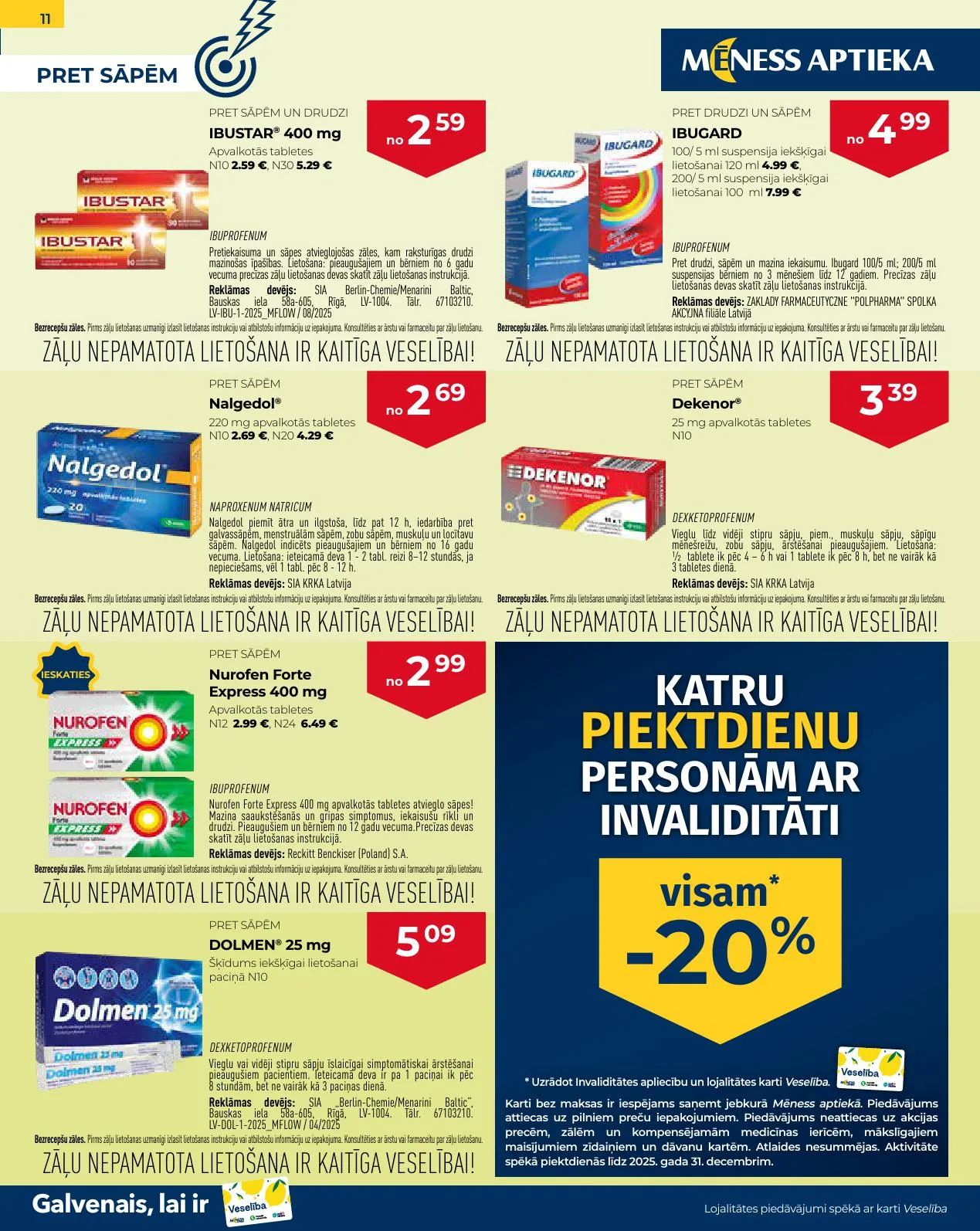 Jaunākais Mēness Aptieka akciju buklets, kurā redzamas pašreizējās atlaides un īpašie piedāvājumi veselības produktiem.