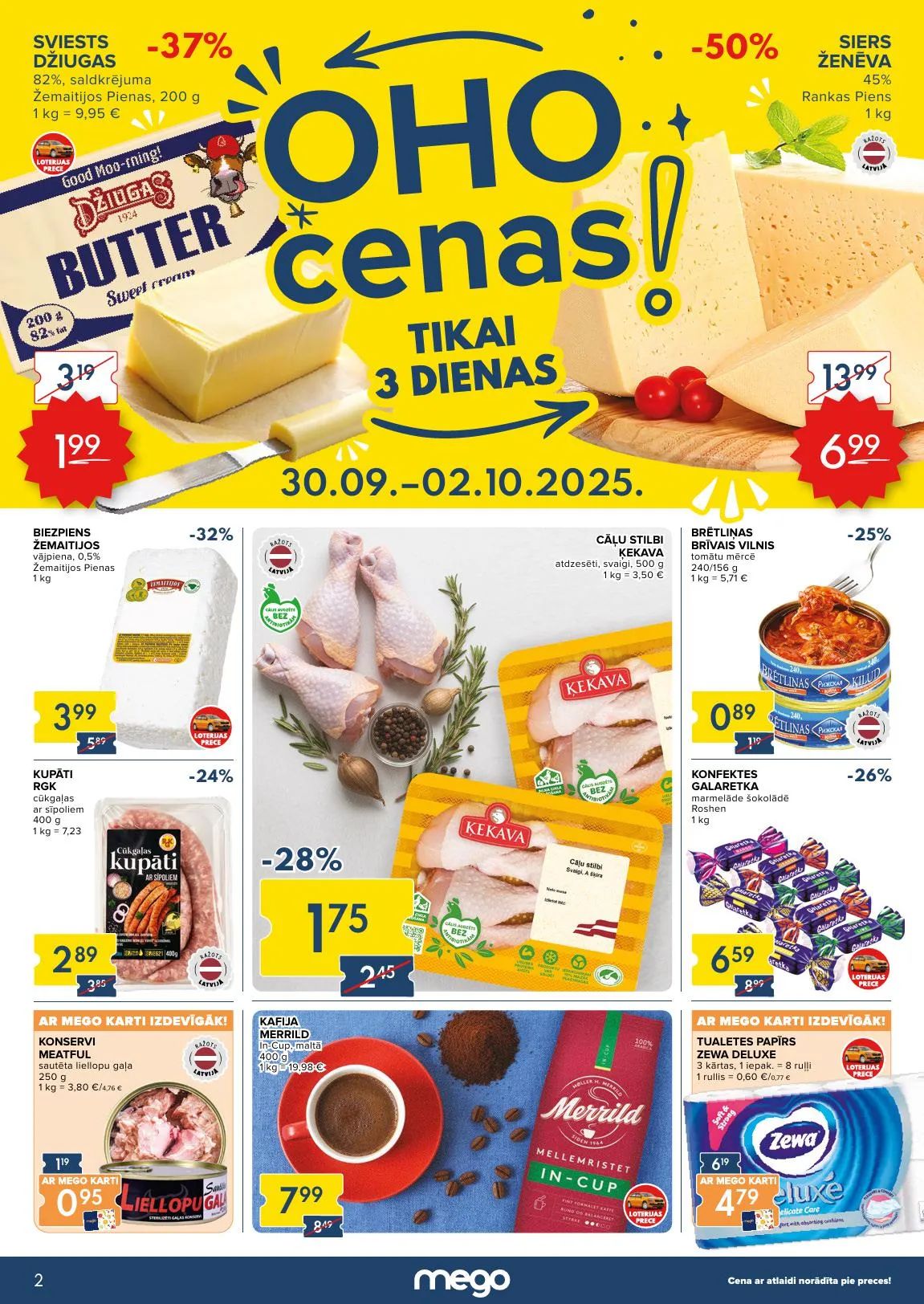 Jaunākais Mego akciju buklets, kurā redzamas pašreizējās atlaides un īpašie piedāvājumi.